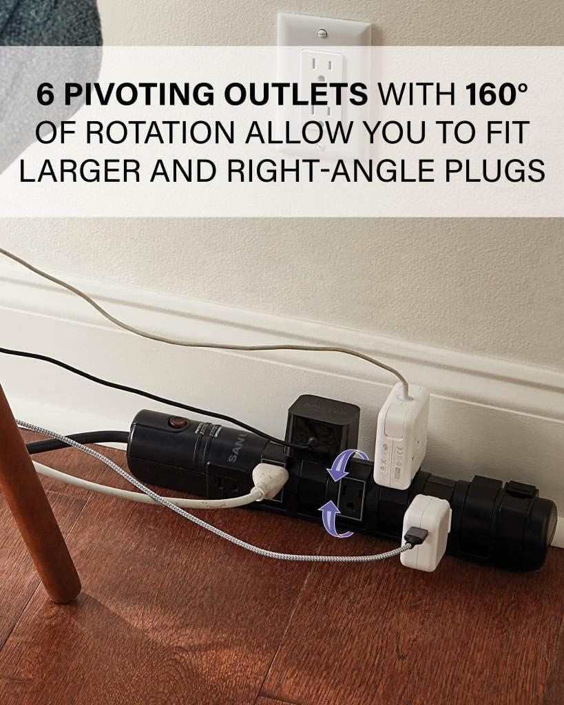 SANUS Surge Protected Power Strip with 6 rotating and 2 fixed outlets