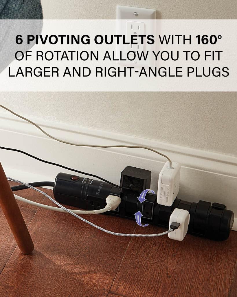SANUS Surge Protected Power Strip with 6 rotating and 2 fixed outlets