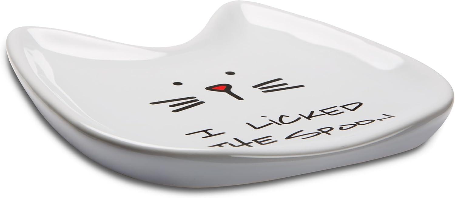 Pavilion Gift Company Blobby Cat, Cat Spoon Rest"I Licked the Spoon", 5", White