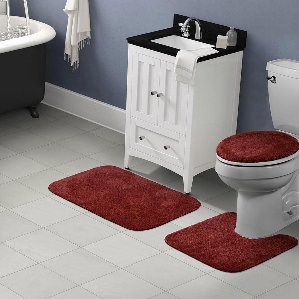Garland Rug 3pc Finest Luxury Ultra Plush Washable Nylon Bath Rug Set Red : Microfiber, Machine Washable, Non-Slip Backing