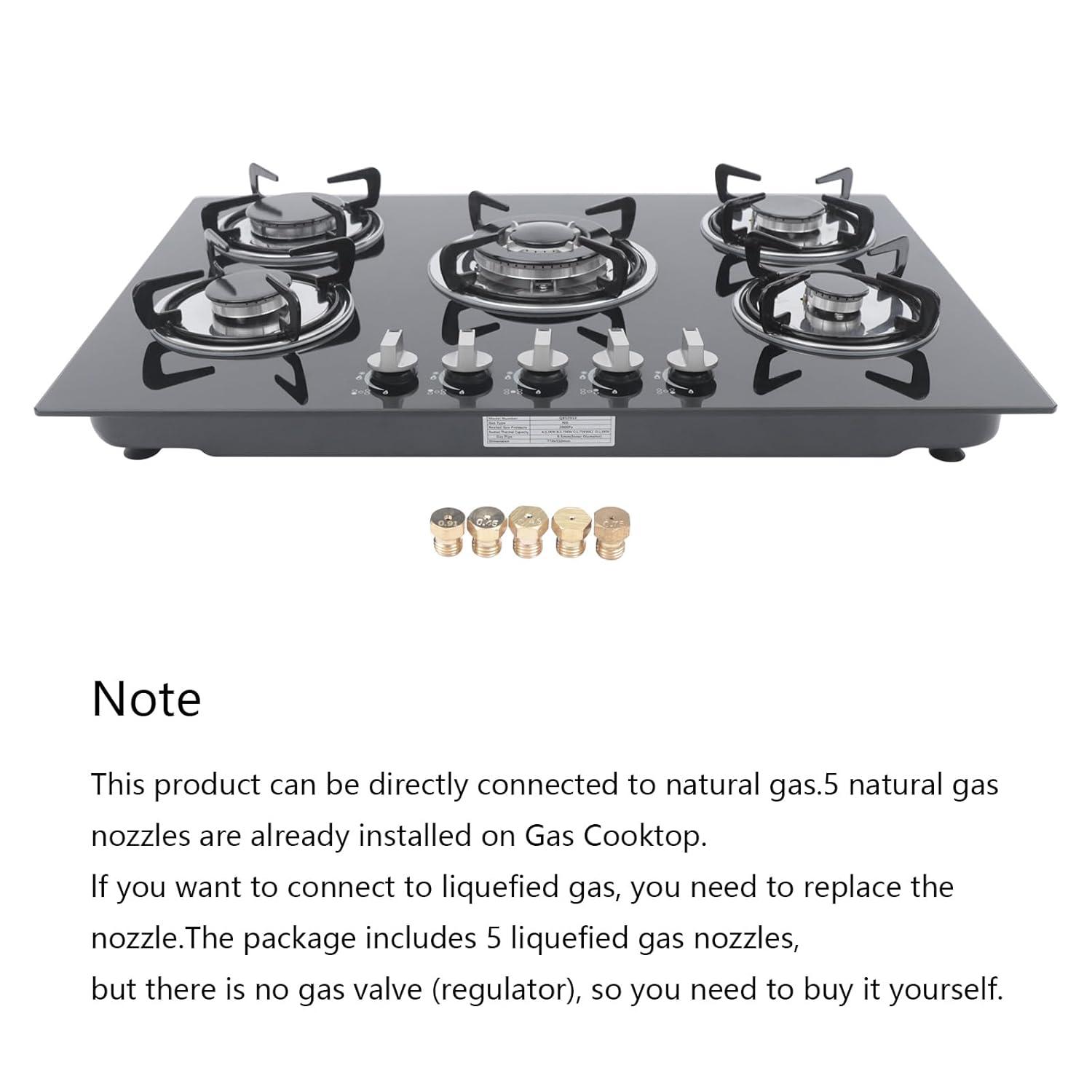30"  Gas Stove Cooktop, 5 Burners Built-in Tempered Glass LPG/NG Stove with Flameout Protection for Kitchen Black