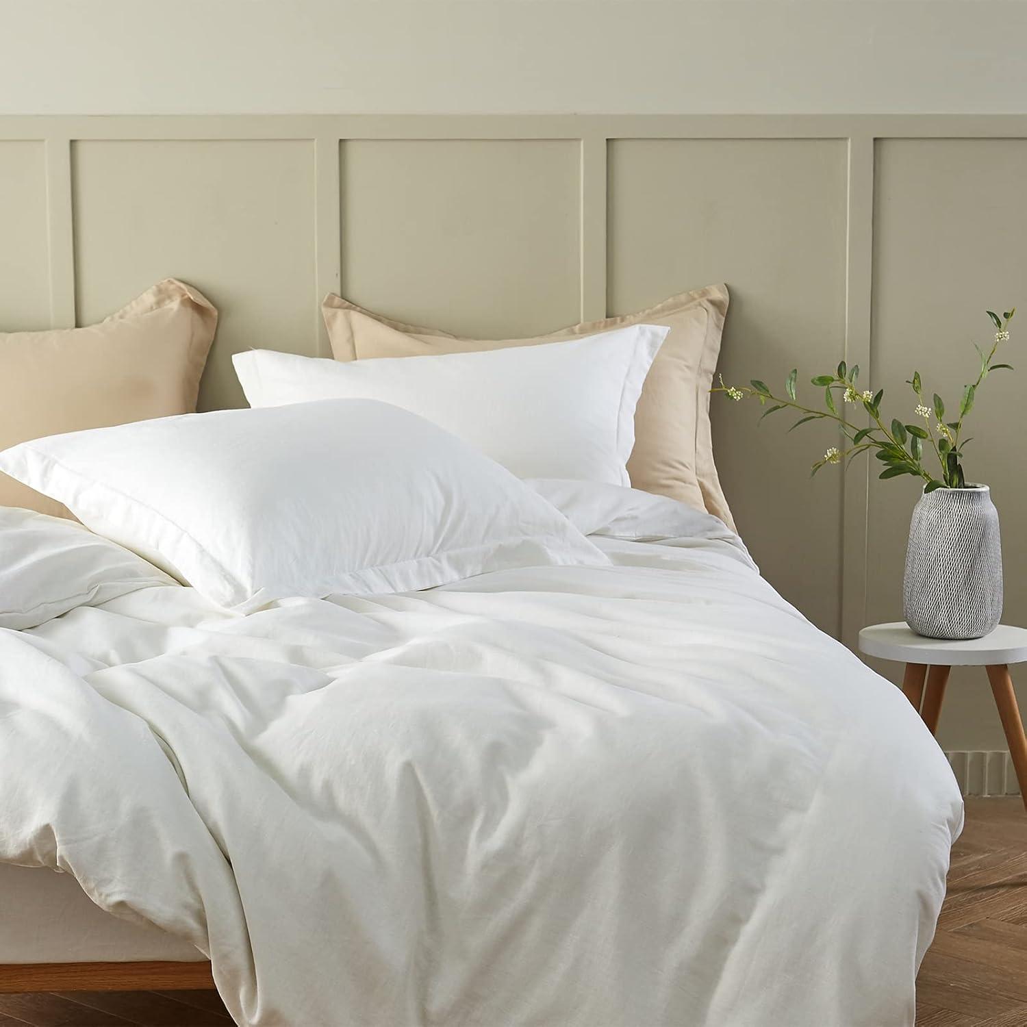 King White Cotton Linen Blend Duvet Cover Set