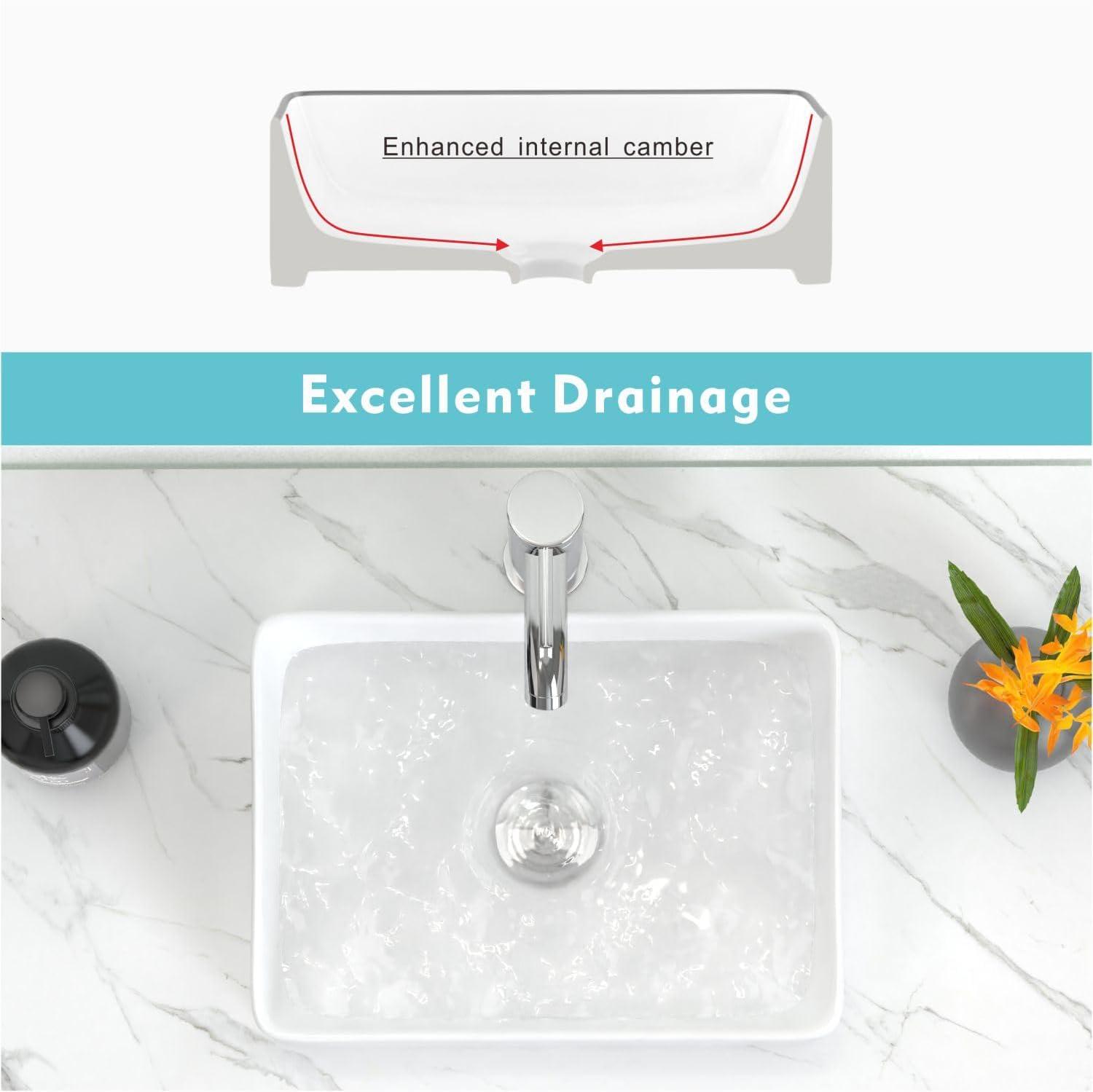 J-FAMILY 14.5'' x 10.6'' Bathroom Small Vessel Sink Above Counter White Porcelain Ceramic Sink Bowl Vanity Sink Lavatory Rectangular Wash Hand Basin