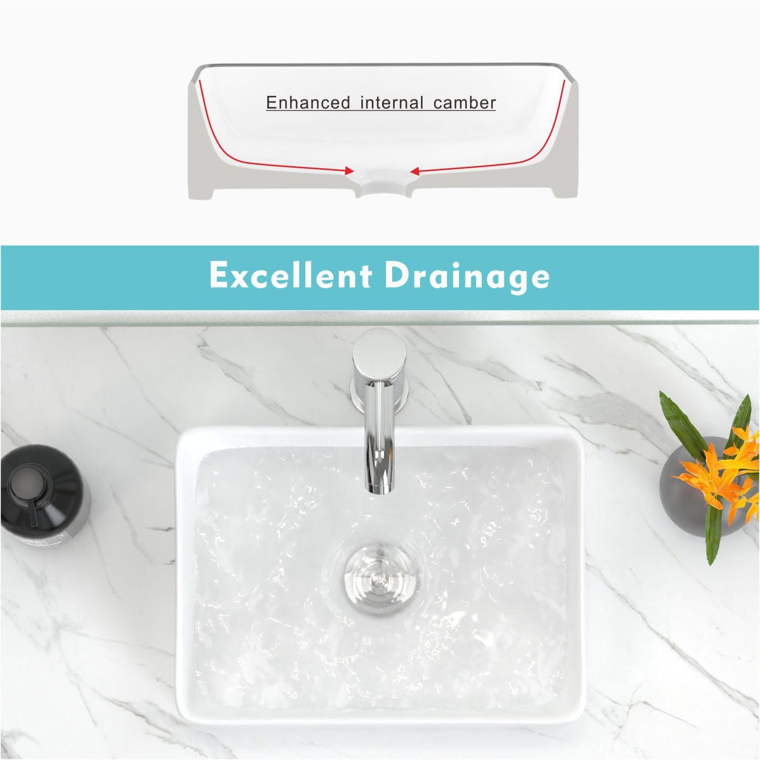 J-FAMILY 14.5'' x 10.6'' Bathroom Small Vessel Sink Above Counter White Porcelain Ceramic Sink Bowl Vanity Sink Lavatory Rectangular Wash Hand Basin