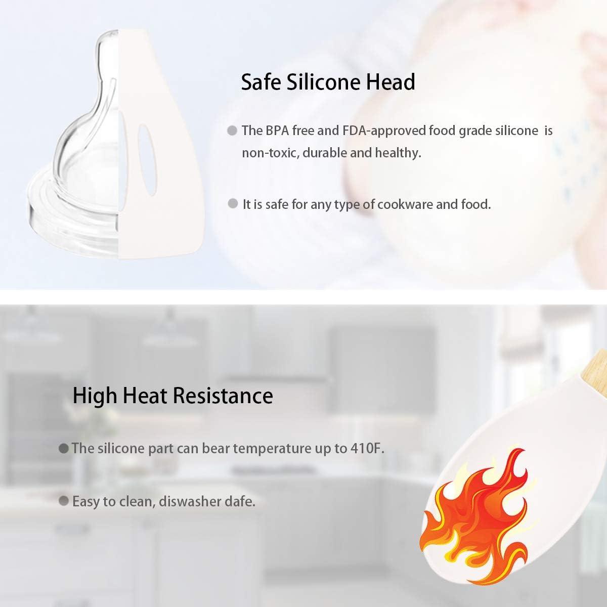 Cooking Utensils Set, VICKITCHEN 6 Piece Silicone Kitchen Utensils with Natural Wooden Handle, Nonscratch Ergonomic Kitchen Tool Set for Nonstick Cookware White