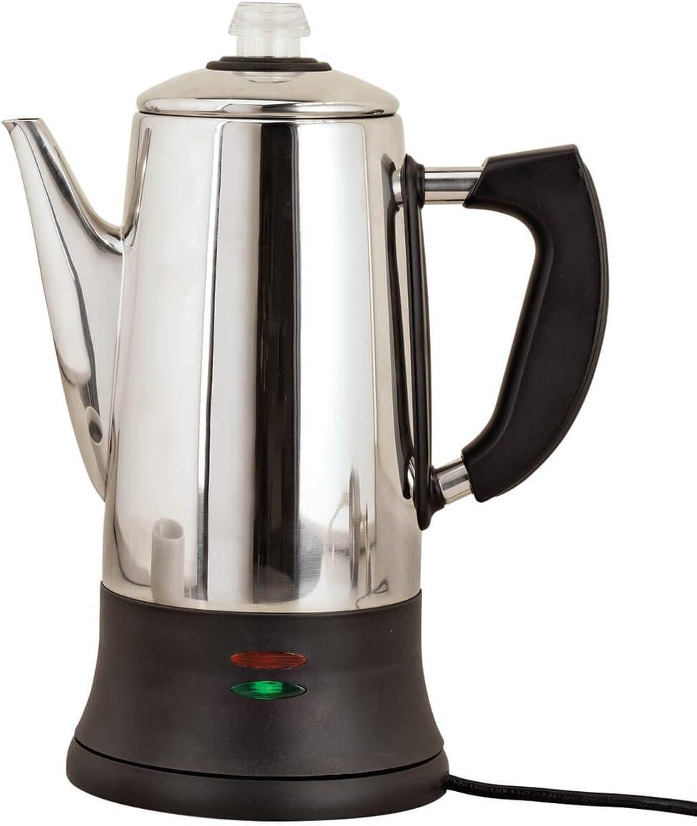 Home Marketplace 12-Cup Electric Coffee Percolator - Stainless Steel Coffee Maker for Strong, Flavorful Brew | No Paper Filters Needed, Easy Serve, Nostalgic Design - by Fox Valley Traders