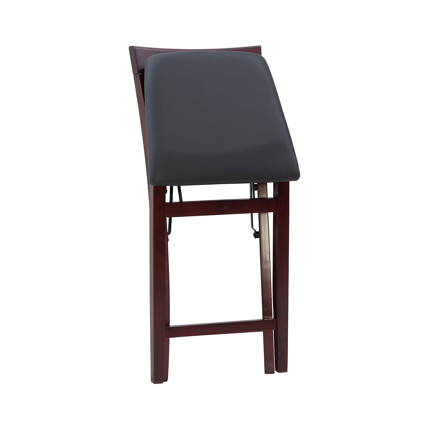 Triena X Back Faux Leather Folding Counter Height Barstool Espresso - Linon: Padded Seat, 24" High