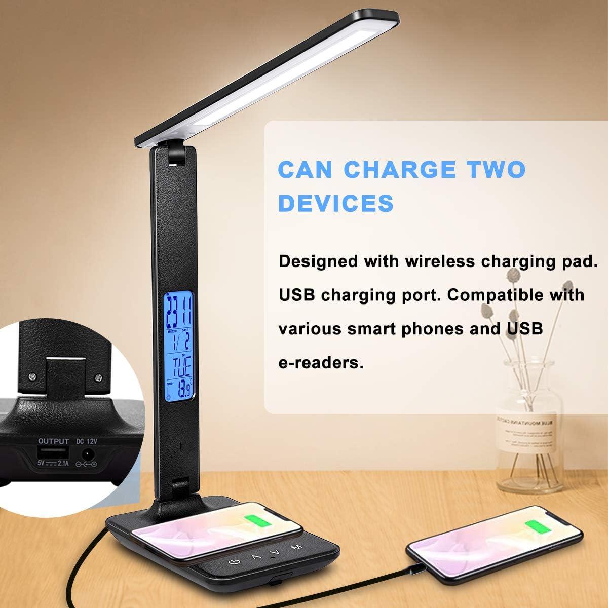 Black LED Desk Lamp with Wireless Charger and LCD Display