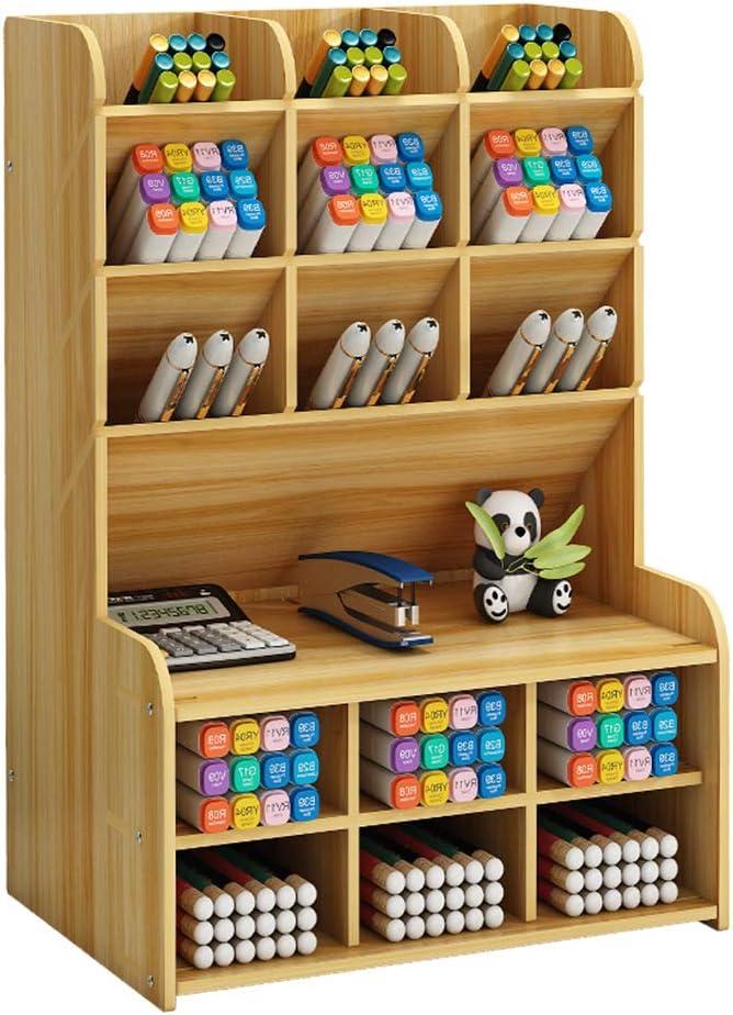 Large Capacity Wooden Desk Organizer - Office Pen Holder, Stationery, School Supplies - A-White Maple