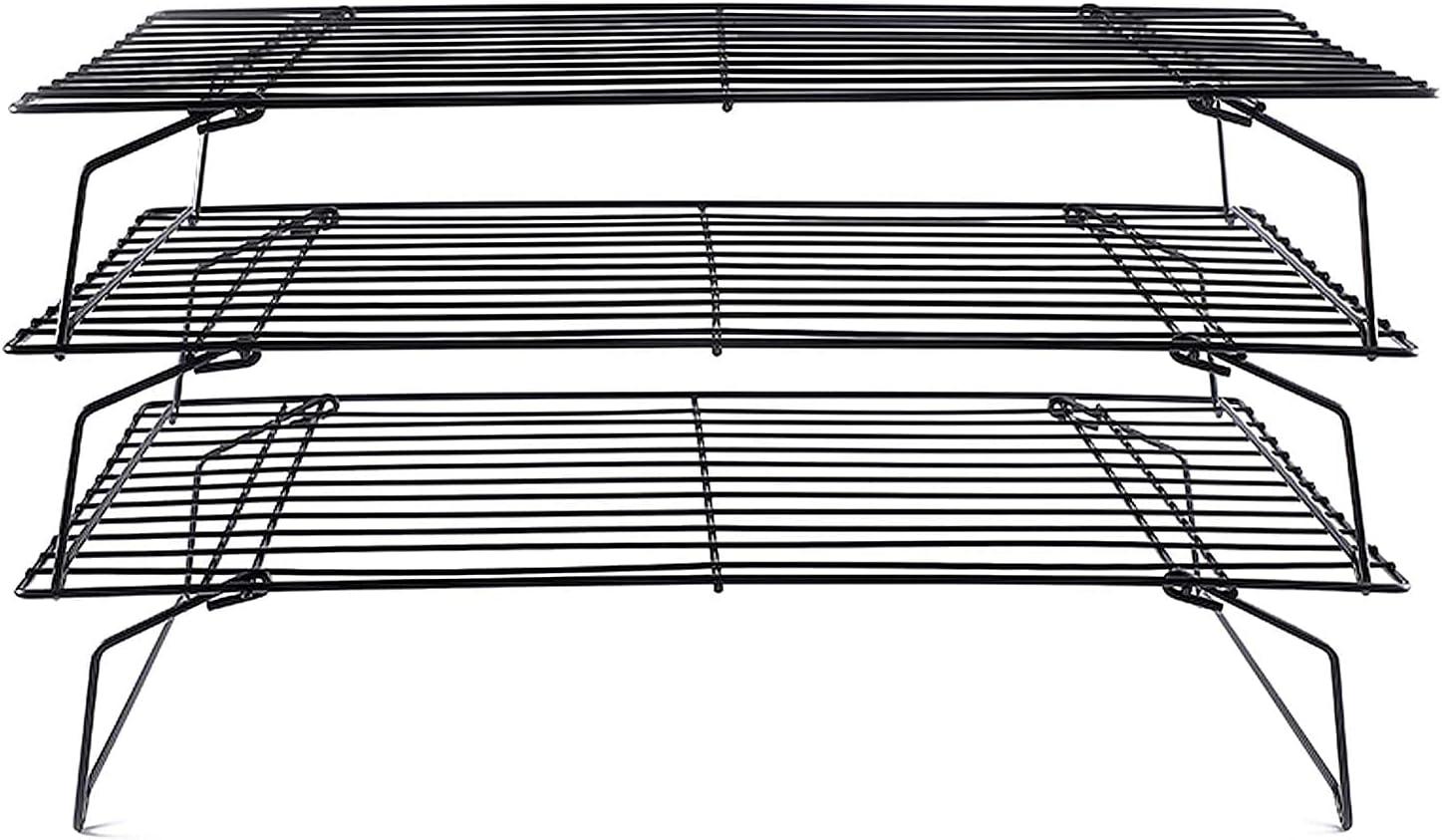 Duslogis Stainless Steel Baking Rack 3-Tier Stackable Cooling Rack Set for Baking Cooking Grilling - 15.7” x 9.8” - Black