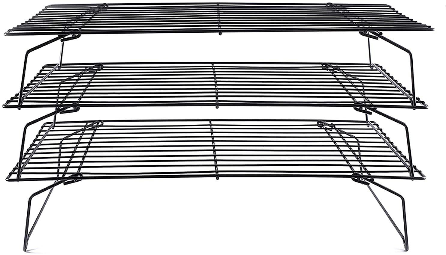 Duslogis Stainless Steel Baking Rack 3-Tier Stackable Cooling Rack Set for Baking Cooking Grilling - 15.7” x 9.8” - Black