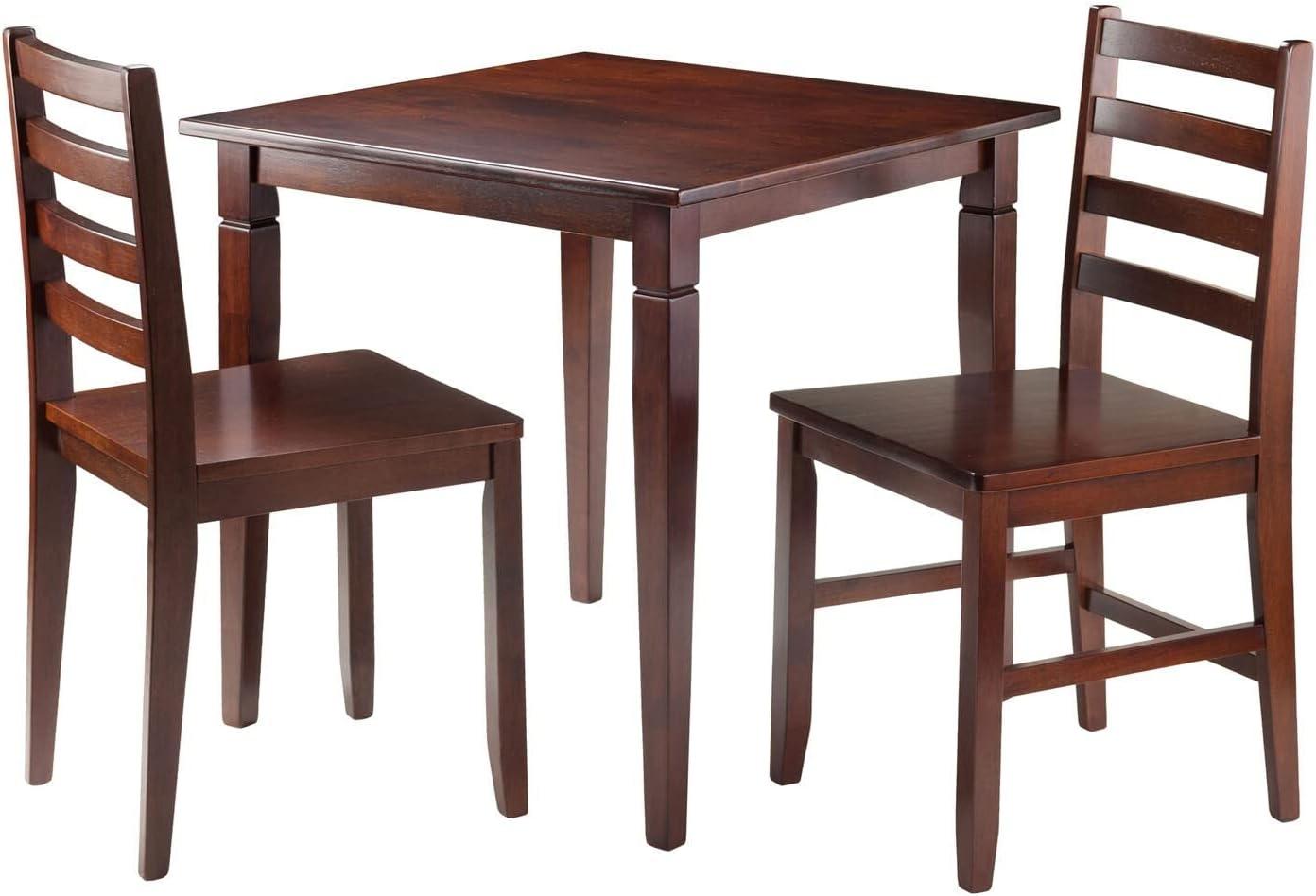 Winsome Walnut 3-Piece Square Dining Set with Ladder Back Chairs