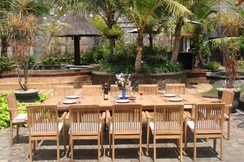 Wholesale Teak 13-Piece Patio Dining Set, Table & Lua Stacking Chairs Grade-A Teak