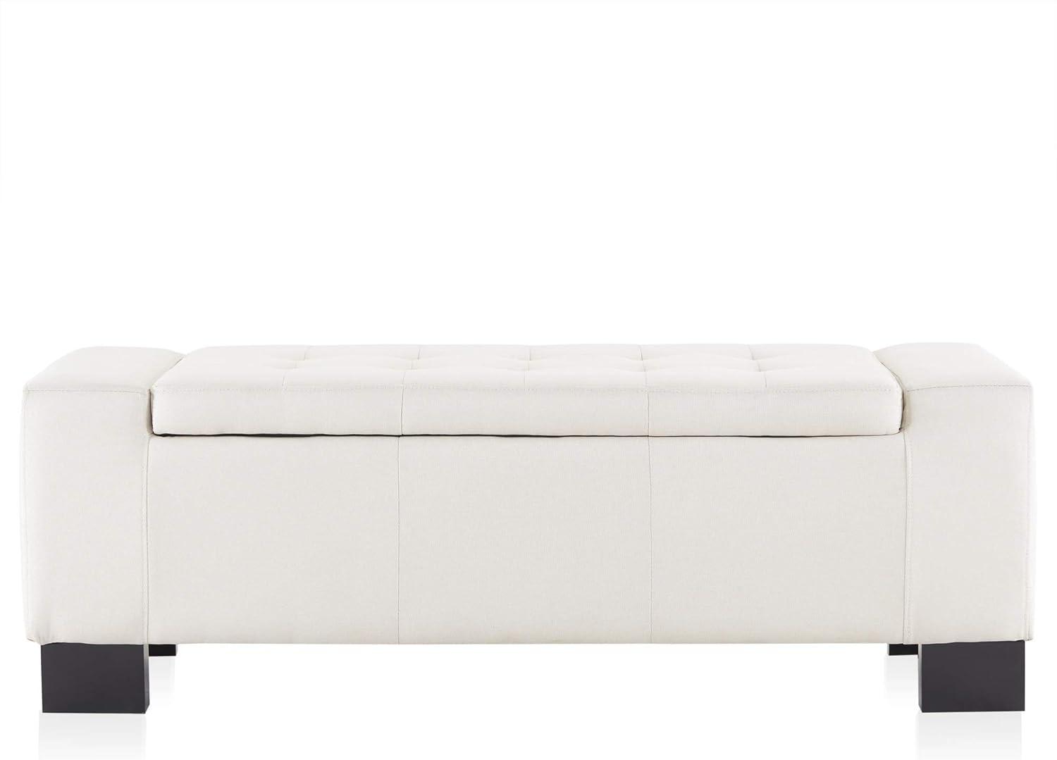 BELLEZE 50" Storage Ottoman Bench Linen Rectangular Tufted Large, Beige