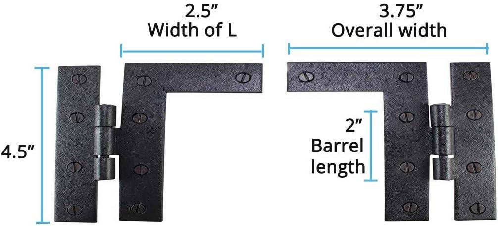 4.5" Black Wrought Iron HL Cabinet Hinges Pair