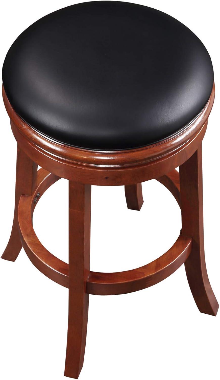 Cherry 30" Backless Swivel Wood Bar Stool with Leather Seat