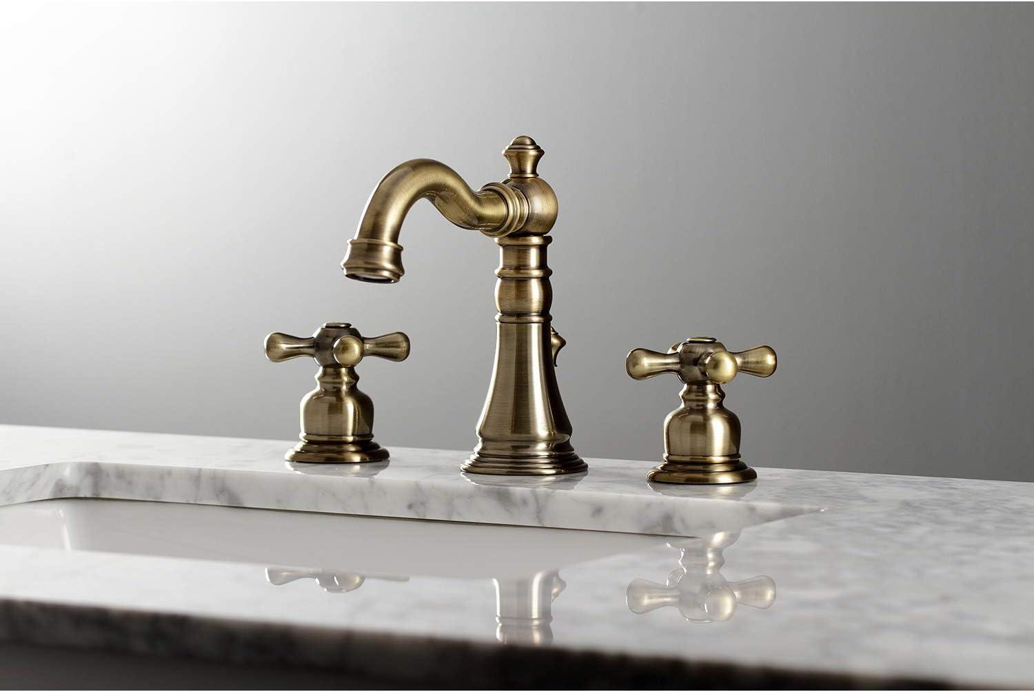 Kingston Brass American Classic Two-Handle 3-Hole Deck Mount Widespread Bathroom Faucet with Pop-Up Drain