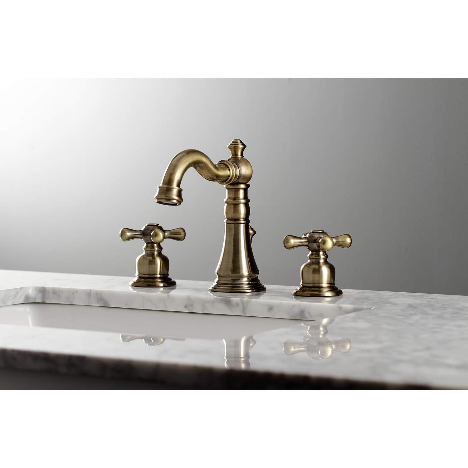 Kingston Brass American Classic Two-Handle 3-Hole Deck Mount Widespread Bathroom Faucet with Pop-Up Drain