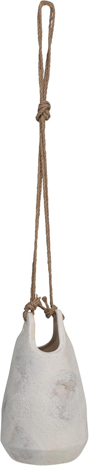 Large White Stoneware Hanging Planter with Jute Rope