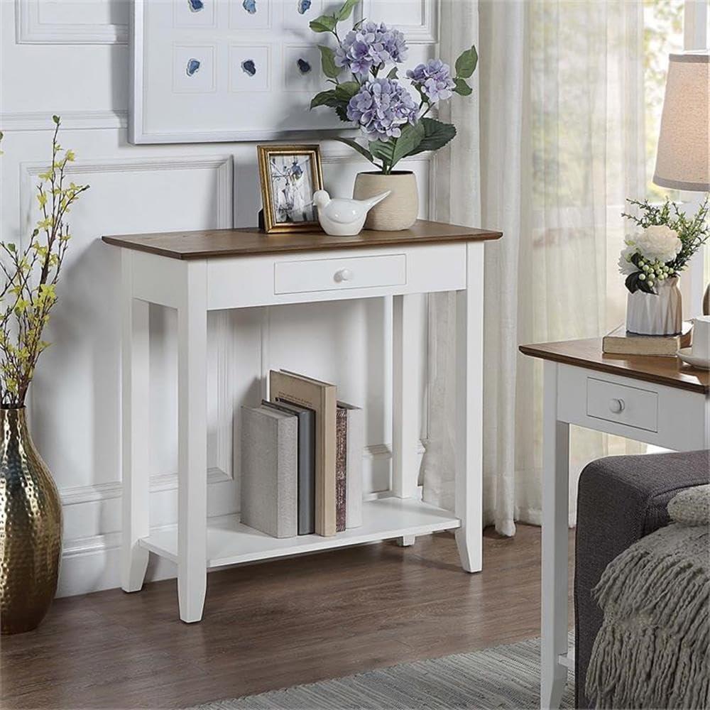 Convenience Concepts American Heritage 1 Drawer Hall Table with Shelf, Driftwood/White