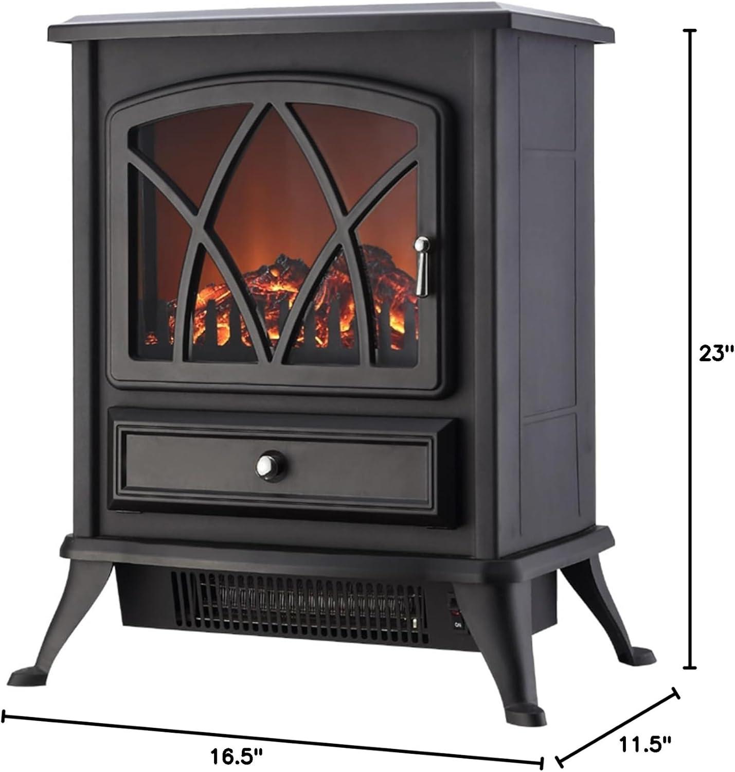 Ashton Black Electric Portable Wood Stove Heater