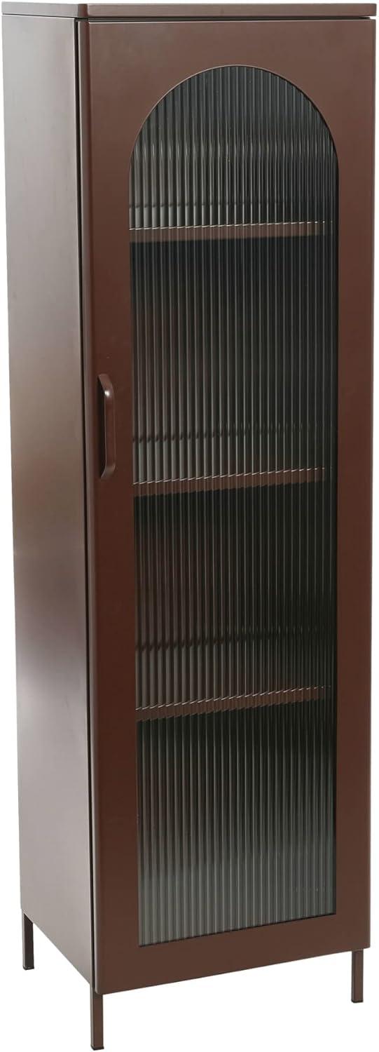 Storied Home Tall Metal Accent Cabinet with 3 Adjustable Storage Shelves and Arched Glass Door