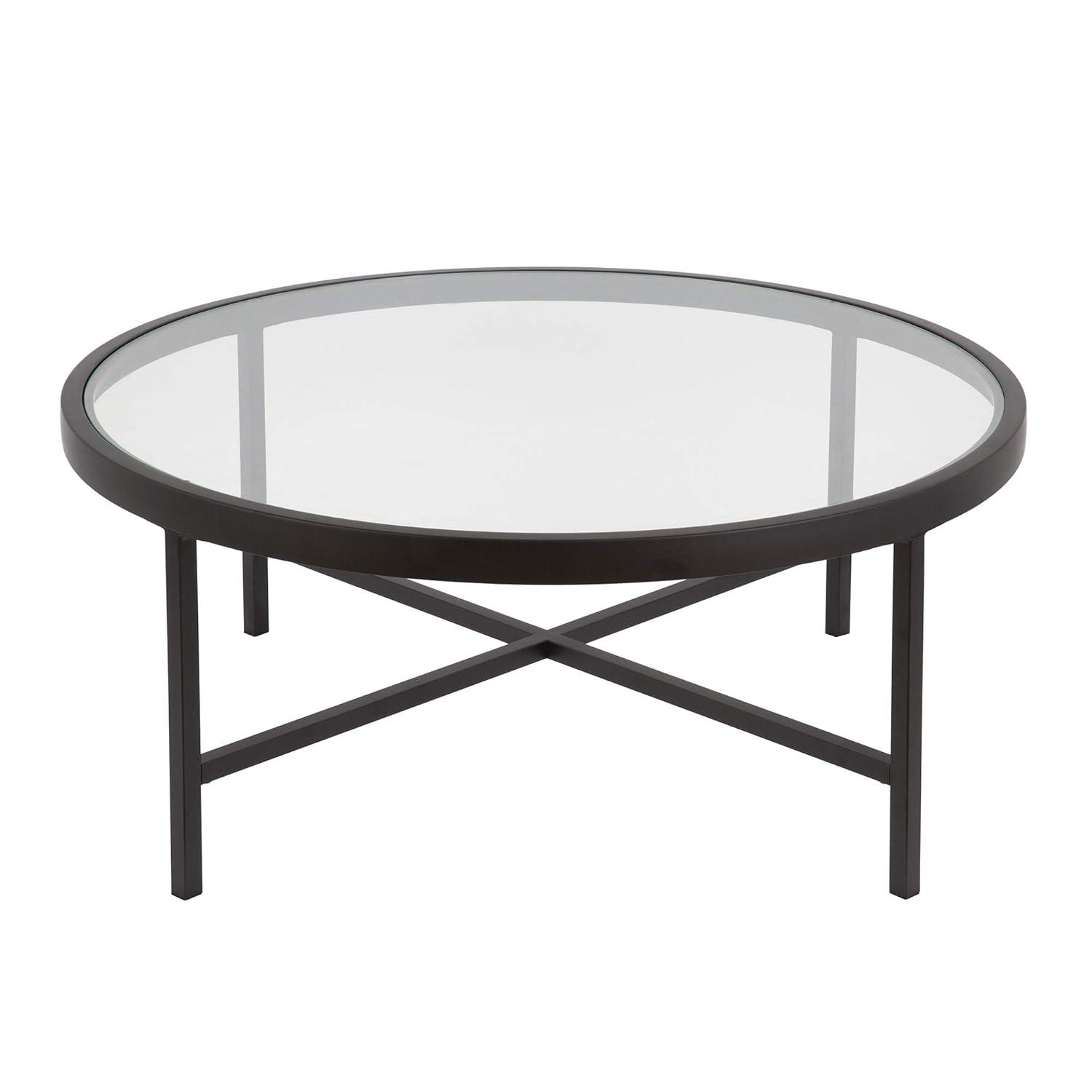 Henn&Hart Brass Finish Coffee Table with Faux Marble Top