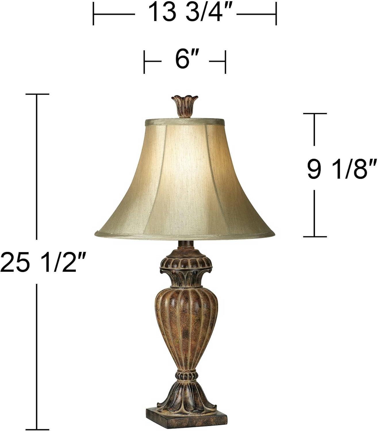 Regency Hill Traditional Table Lamp Urn 25.5" High Two Tone Bronze Off White Bell Shade for Living Room Family Bedroom Bedside Nightstand