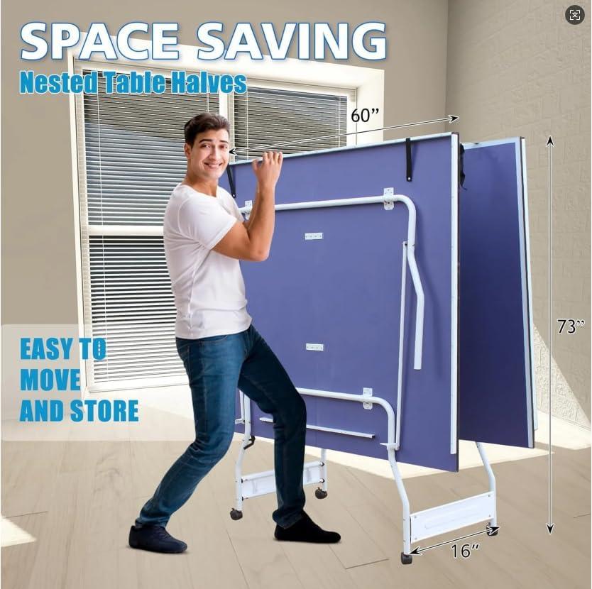 Ceballos 9Ft Mid-Size Table Tennis Table Foldable & Portable Ping Pong Table Set For Indoor Games With Net