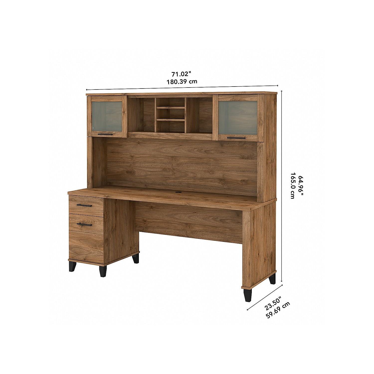 Bush Furniture Somerset 72 in Desk with Hutch with File Drawer, Open and Closed Storage in Fresh Walnut