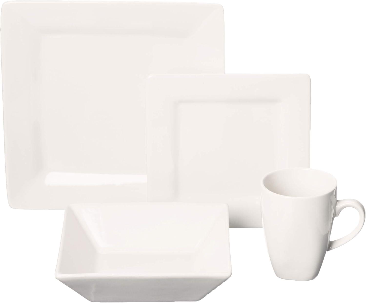 10 Strawberry Street Nova Square 16-Piece Stoneware Dinnerware Set, Cream/White