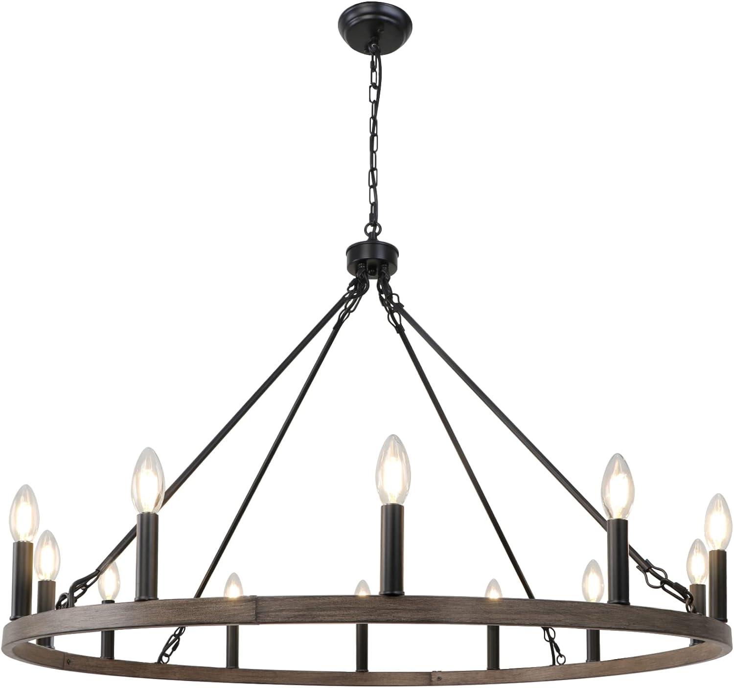 38'' Black Metal Wagon Wheel Candle Chandelier