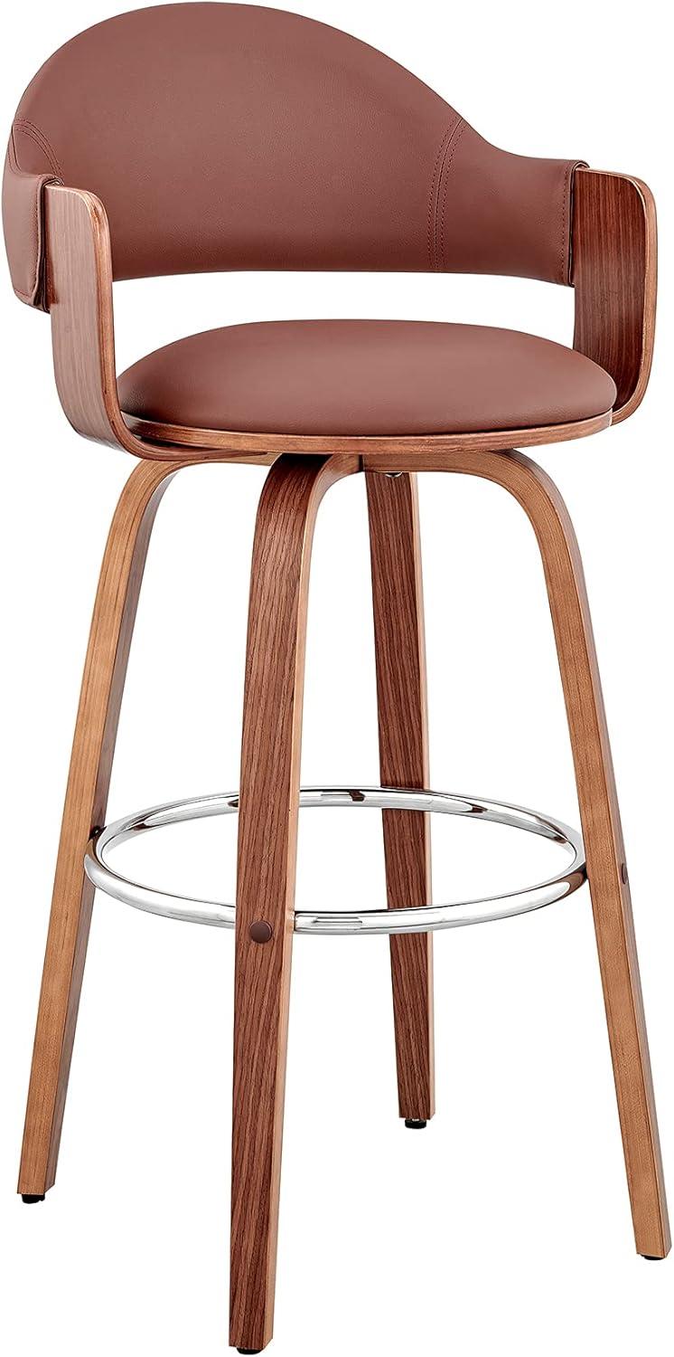 Daxton 30" Brown Faux Leather and Walnut Wood Bar Stool