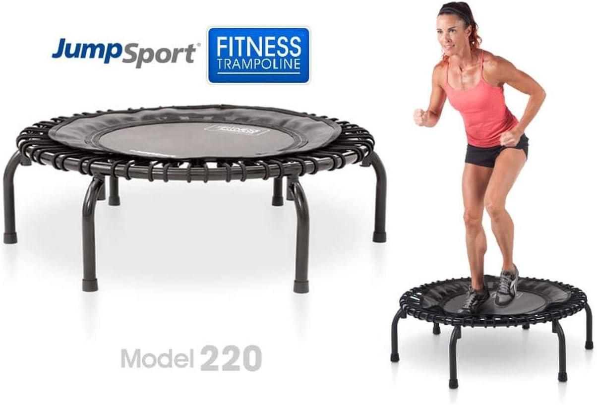 JumpSport 220 In Home Cardio Fitness Rebounder - Mini Trampoline with Handle Bar Accessory, Premium Bungees and Workout DVD
