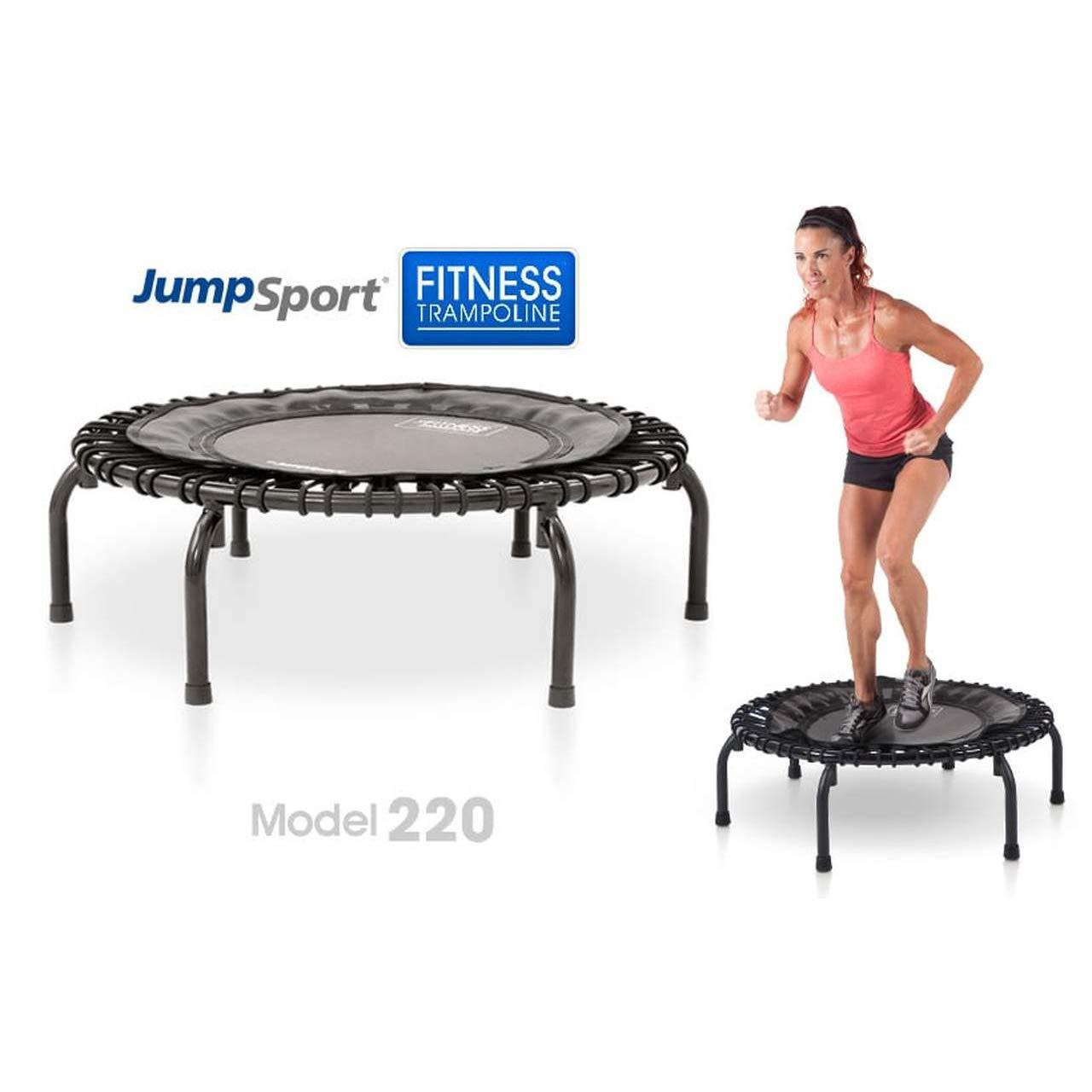 JumpSport 220 In Home Cardio Fitness Rebounder - Mini Trampoline with Handle Bar Accessory, Premium Bungees and Workout DVD