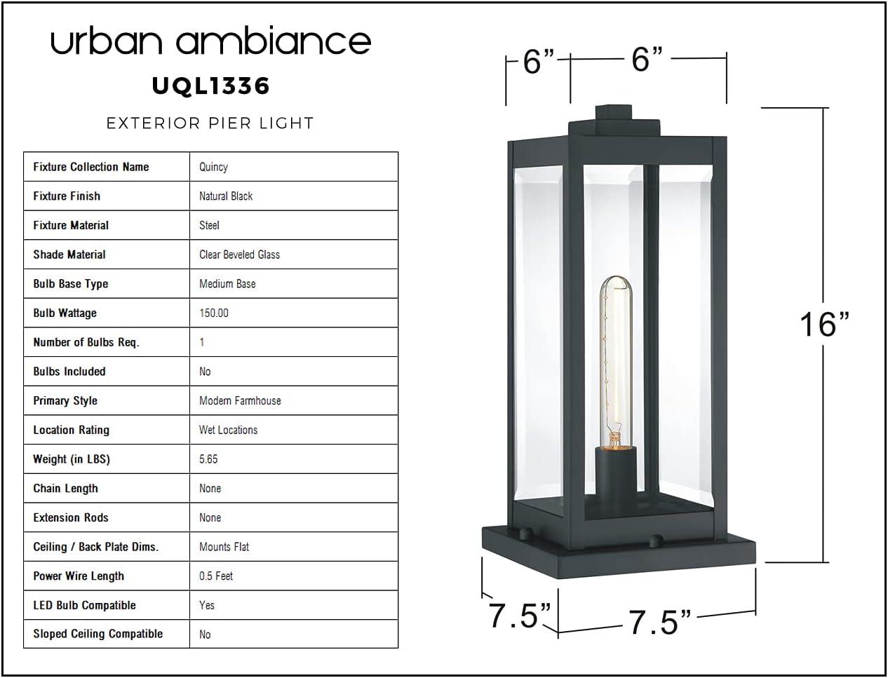 Quincy 16'' Natural Black Steel Outdoor Pier Light with Clear Glass