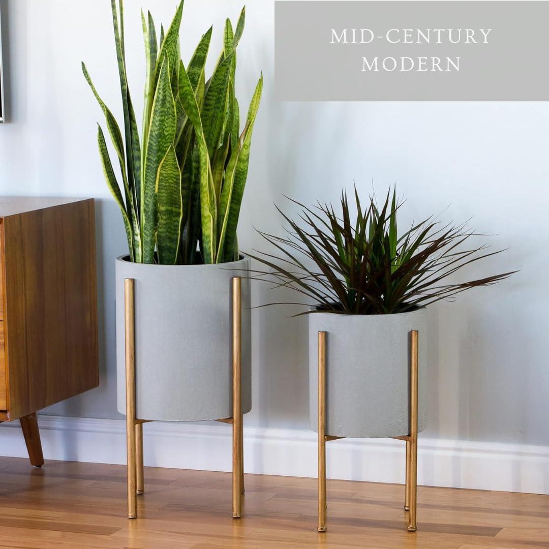 Stacia Round Metal Mid Century Indoor Pot Planter Set