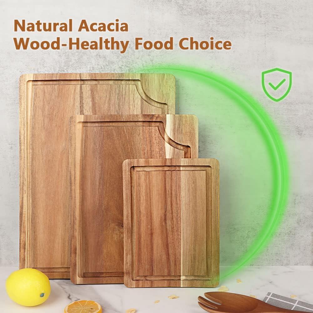 Eco-Friendly Acacia Wood Cutting Board Set with Juice Groove