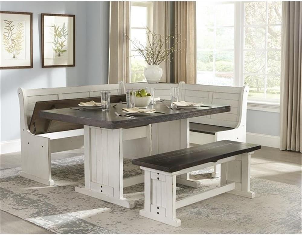 Pemberly Row 4PCs Corner Dining Set/Breakfast Nook in Brown with Storage Space