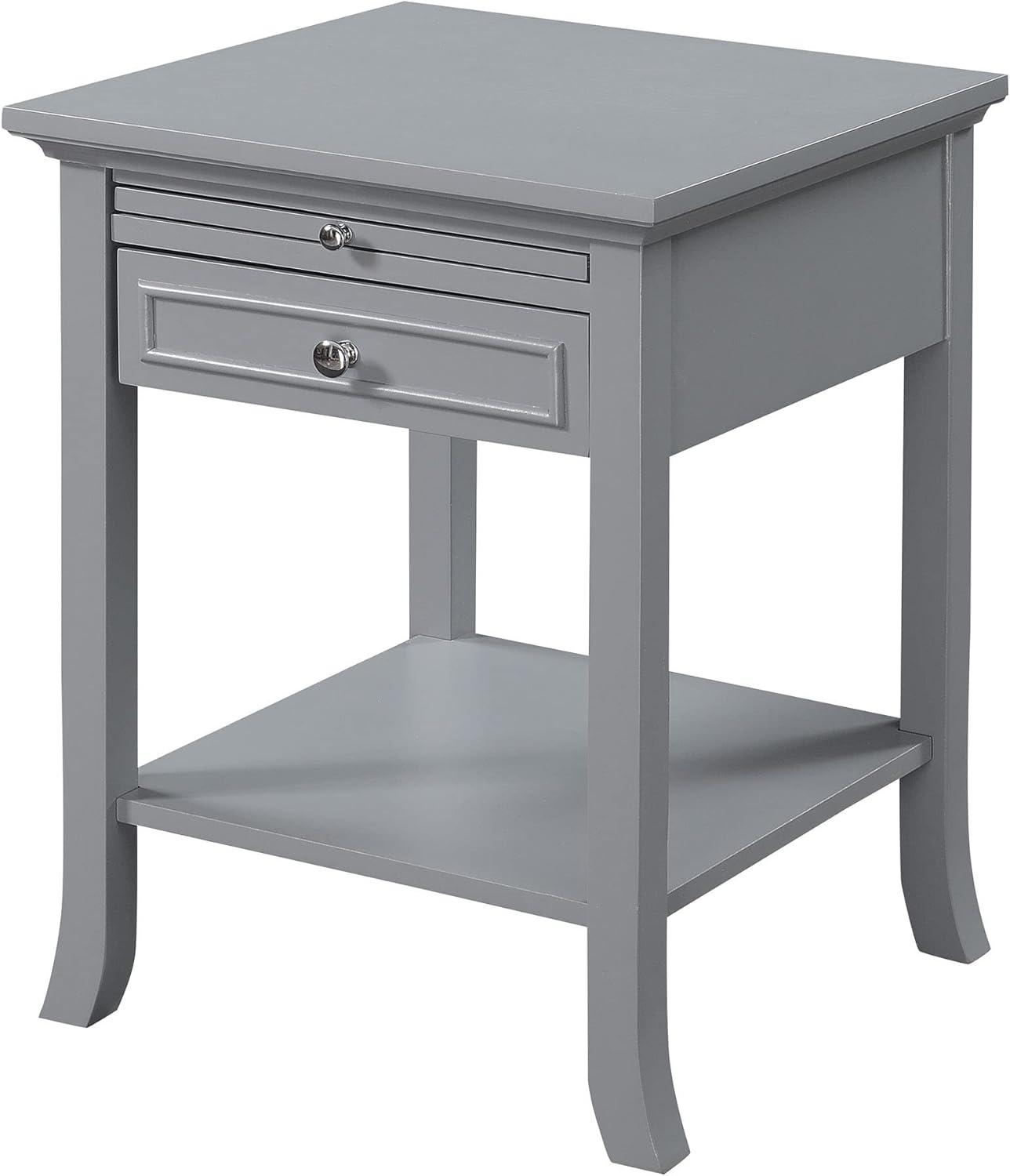 Heritage Gray Square Wood End Table with Storage and Pull-Out Shelf