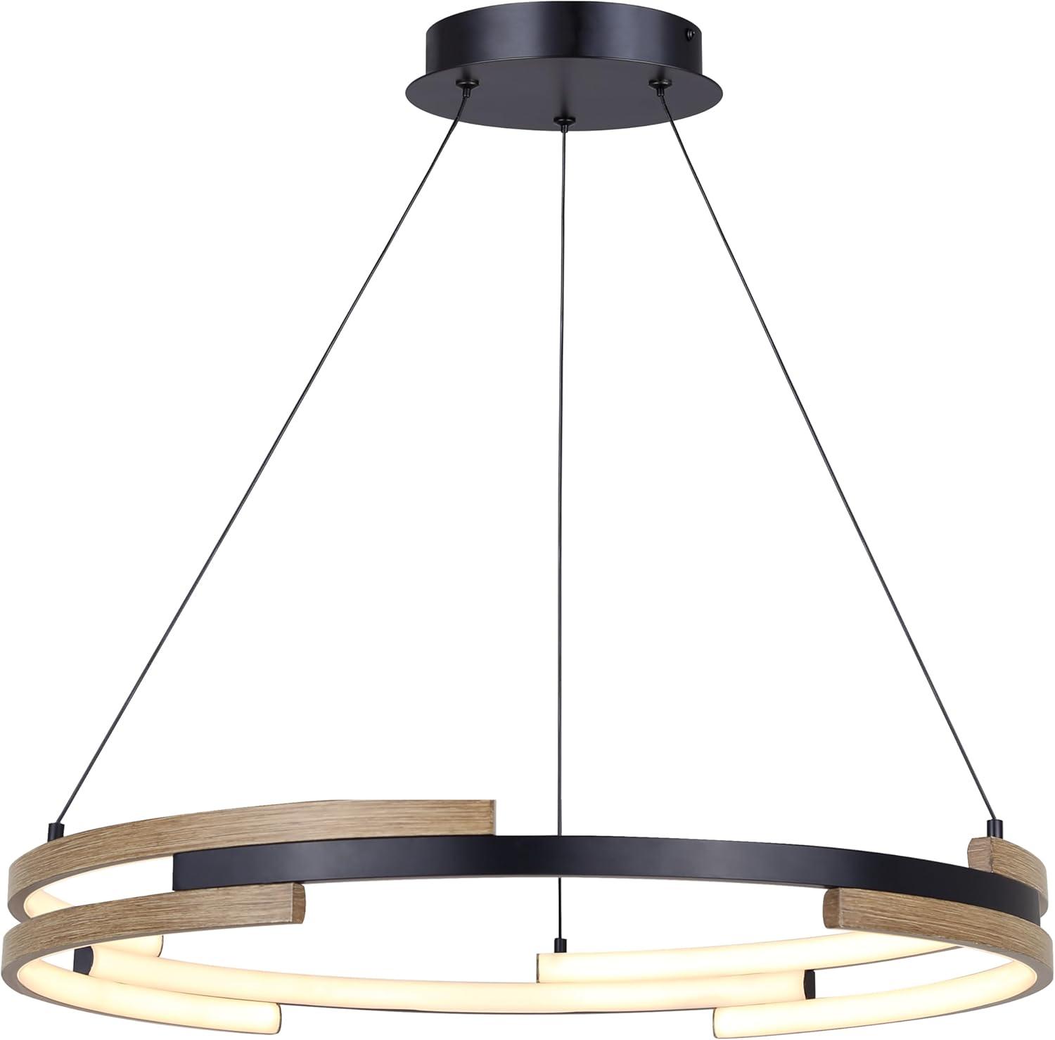 Azria 24" Matte Black and Wood LED Chandelier