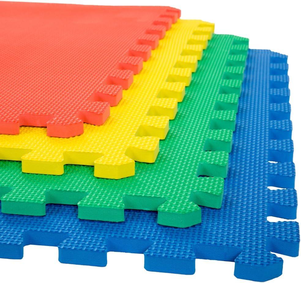 EVA Foam Mat Tiles 12-Pack - 48 SQ FT Interlocking Padding for Playroom or Gym Flooring - Workout Mat or Baby Playmat by Stalwart (Multicolor)