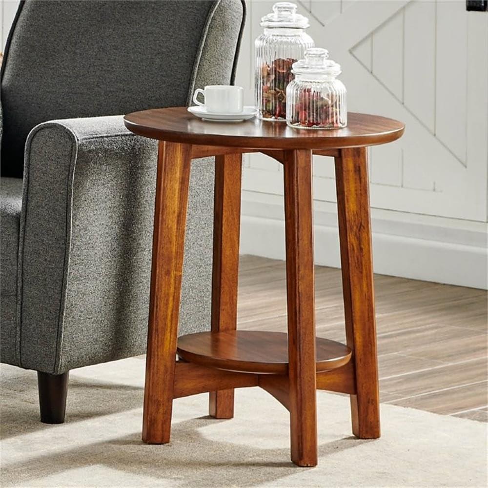 Monterey Round Mid Century Modern Wood End Table Chestnut - Alaterre Furniture: Tapered Legs, Floating Shelf