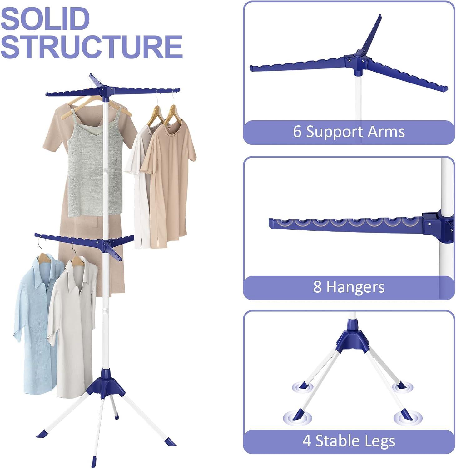 APEXCHASER 2-Tier Clothes Drying Rack, 66 - Inch Collapsible Drying Rack Clothing, 6 Staggered Arms for Clothes Rack, for 48 Pieces of Clothes (2-Tier, Black)