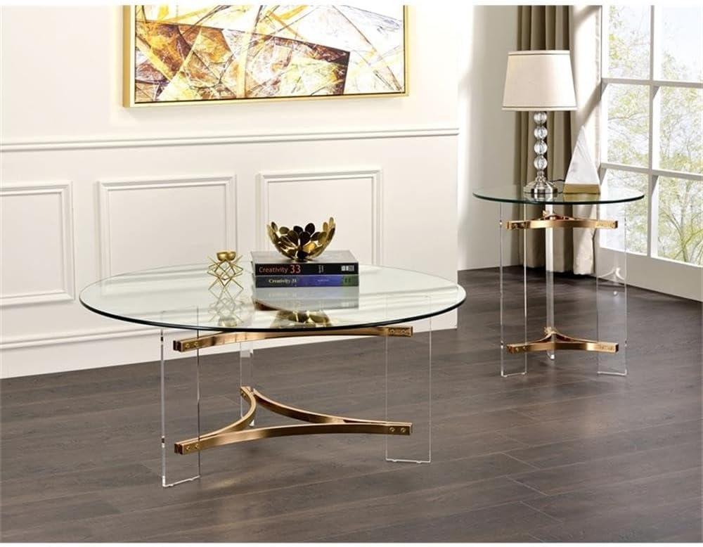 41" Sosi Coffee Table Gold Finish - Acme Furniture: Chic Acrylic Base, Clear Glass Top, No Assembly Required