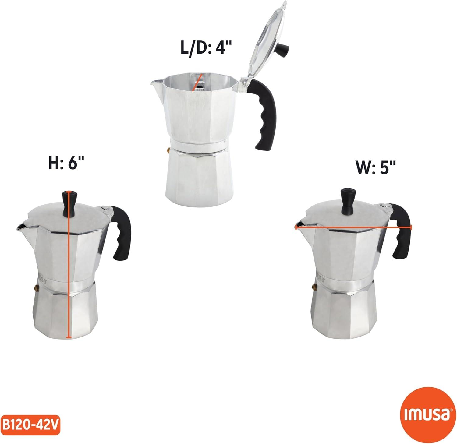 IMUSA 3 Cup Aluminum Stovetop Coffeemaker: Manual Espresso Maker, Gray, No Filter Needed, Hand Wash, 8 oz Capacity