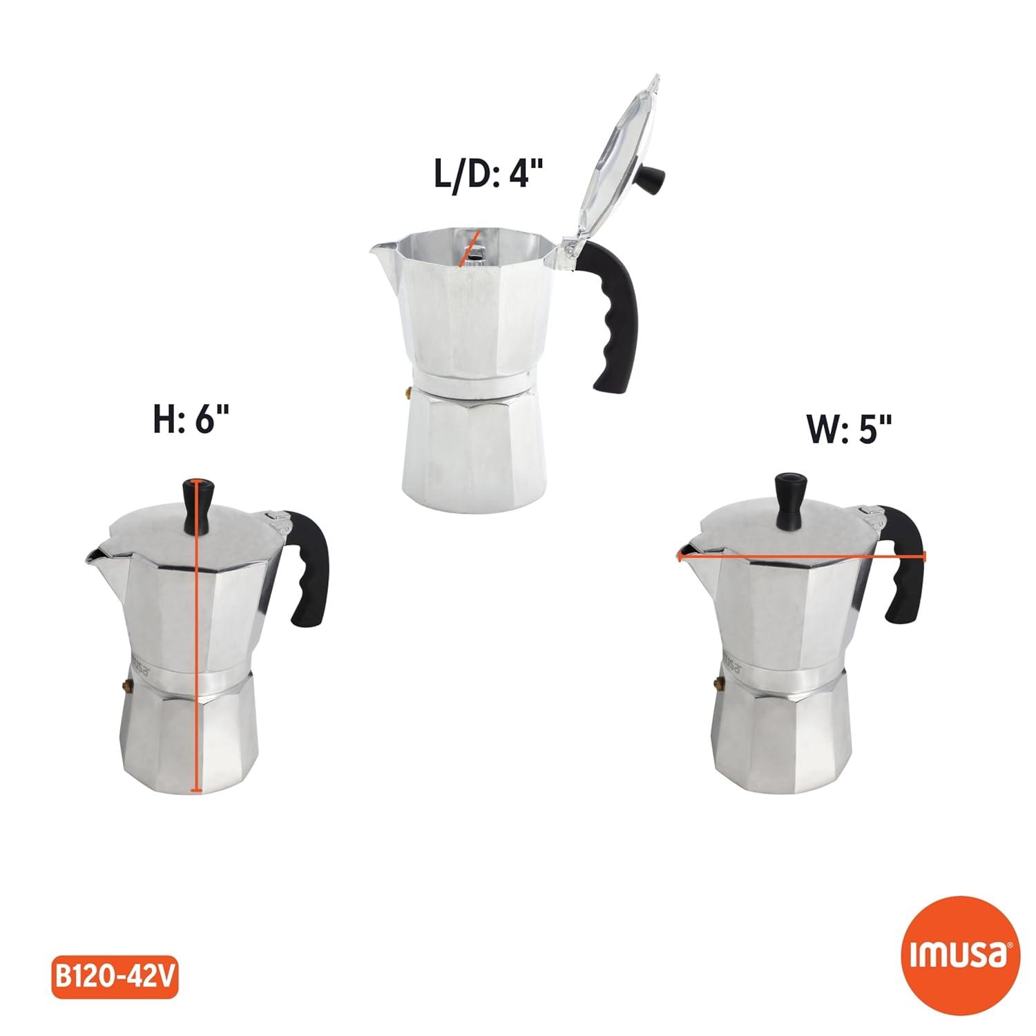 IMUSA 3 Cup Aluminum Stovetop Coffeemaker: Manual Espresso Maker, Gray, No Filter Needed, Hand Wash, 8 oz Capacity