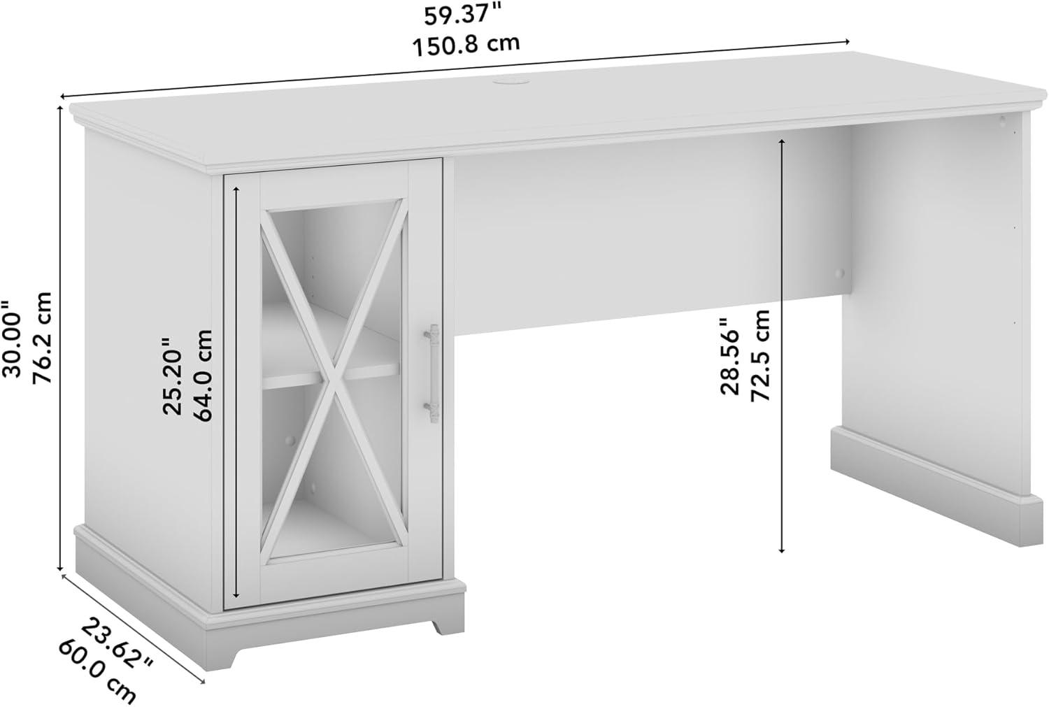 Bush Furniture Lennox 60W Farmhouse Desk with Storage Cabinet in Linen White Oak