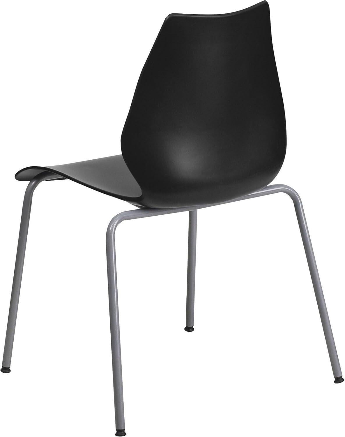 Flash Furniture HERCULES Series 770 lb. Capacity Black Stack Chair with Lumbar Support and Silver Frame