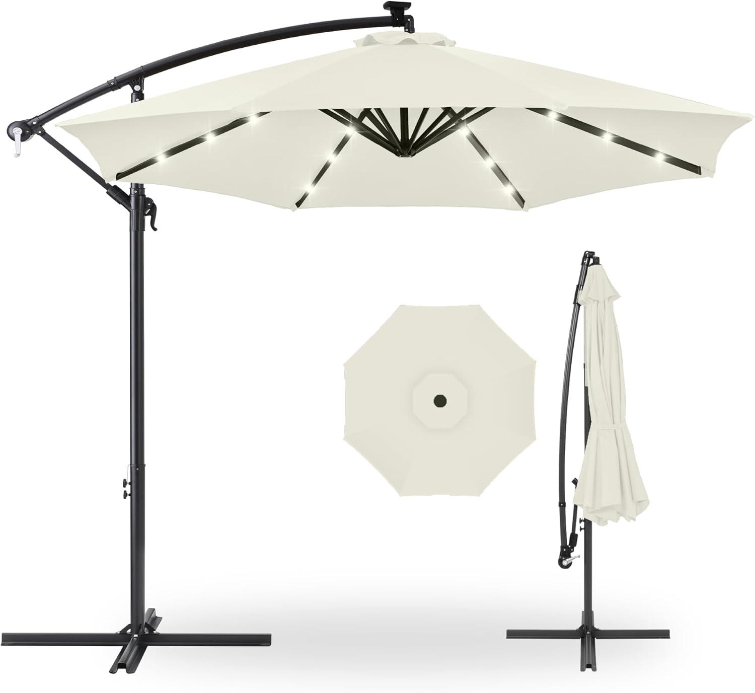 Best Choice Products 10ft Solar LED Offset Hanging Outdoor Market Patio Umbrella w/ Adjustable Tilt - Ivory